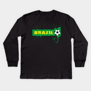 Brazil Soccer Brazil Futbol Football Brazilian Flag Jersey Kids Long Sleeve T-Shirt